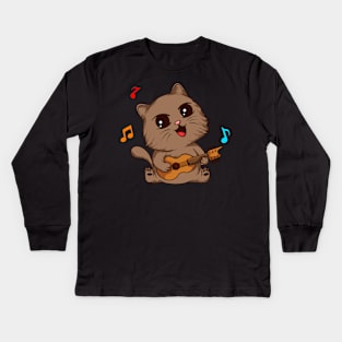 Rockin' Riffs: Cat Playing the Guitar - Musical Tee for Cat Lovers Kids Long Sleeve T-Shirt